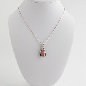 Sterling Silver Pink Rhodochrosite Teardrop Pendant Chain Necklace Inca Rose 925